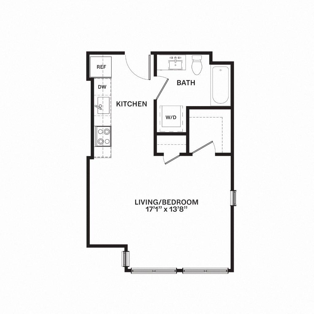 Floor plan for studio, 1 bath, 429 sqft